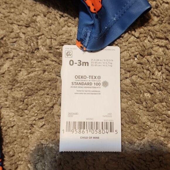 Carter's Child of Mine Baby  1pc Rash Guard Swimsuit, Size 0-3m - Picture 3 of 3